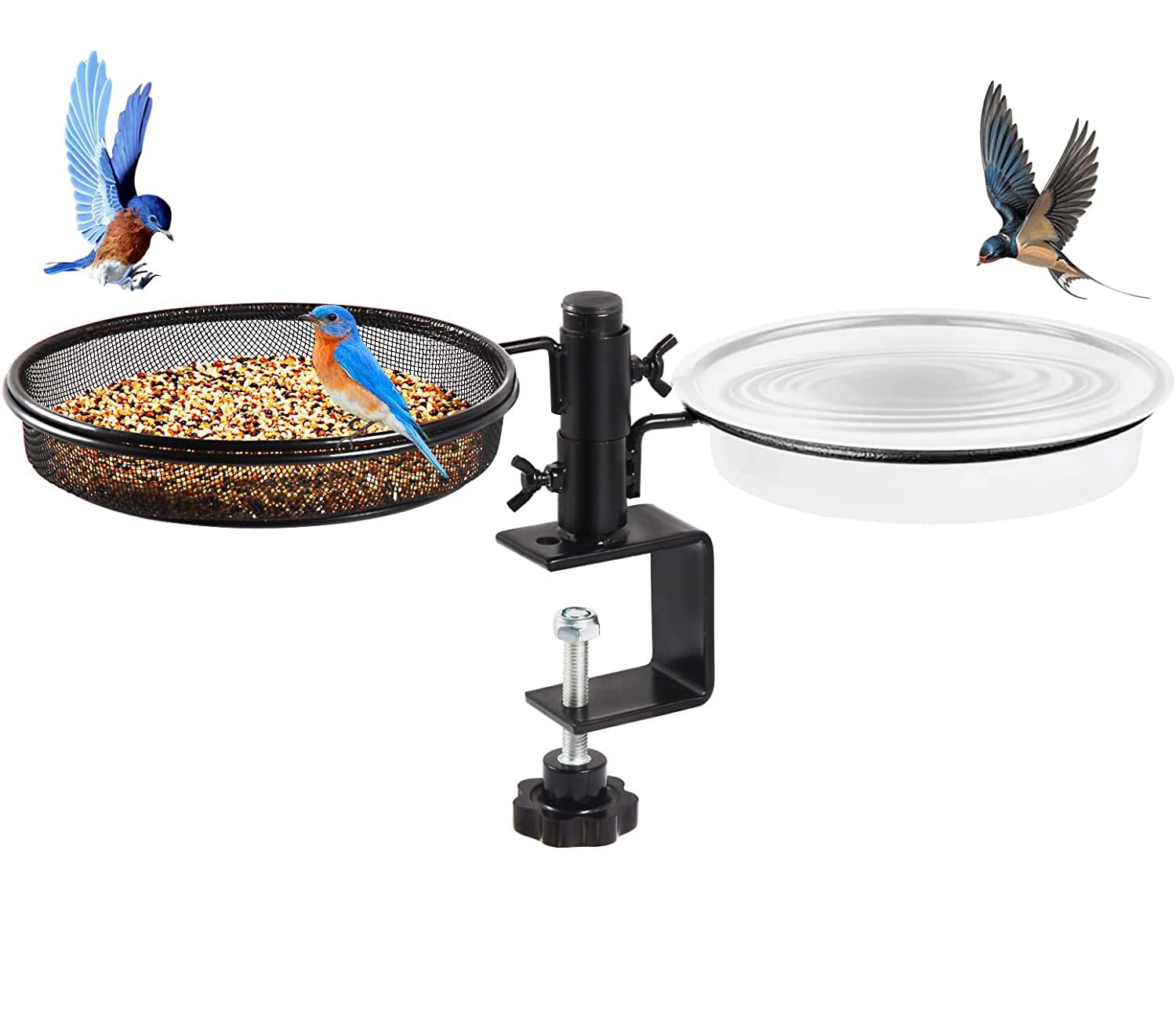 Buy Deck Bird Feeders Deck Rail Bird Bath with Metal Mesh Tray and