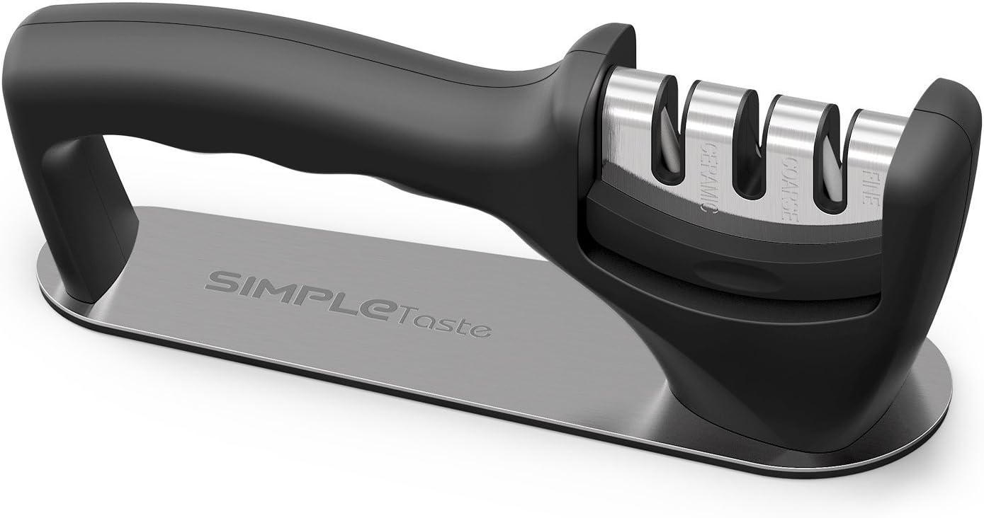 SIMPLETASTE Kitchen Knife Sharpener with Non-Slip Base, 3-Stage Sharpening Tool Helps Restore and Repair Blades Edge