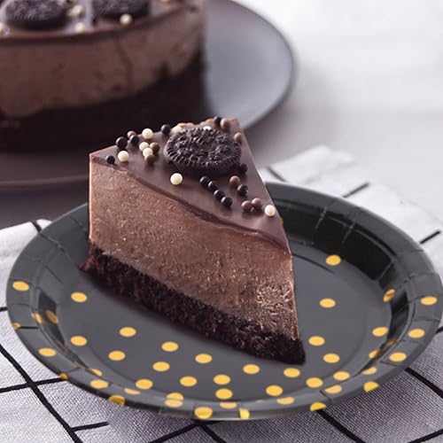 Miniatura 5 de Suministros de fiesta blancos y dorados, platos de postre de papel de punto dorado (50 unidades)