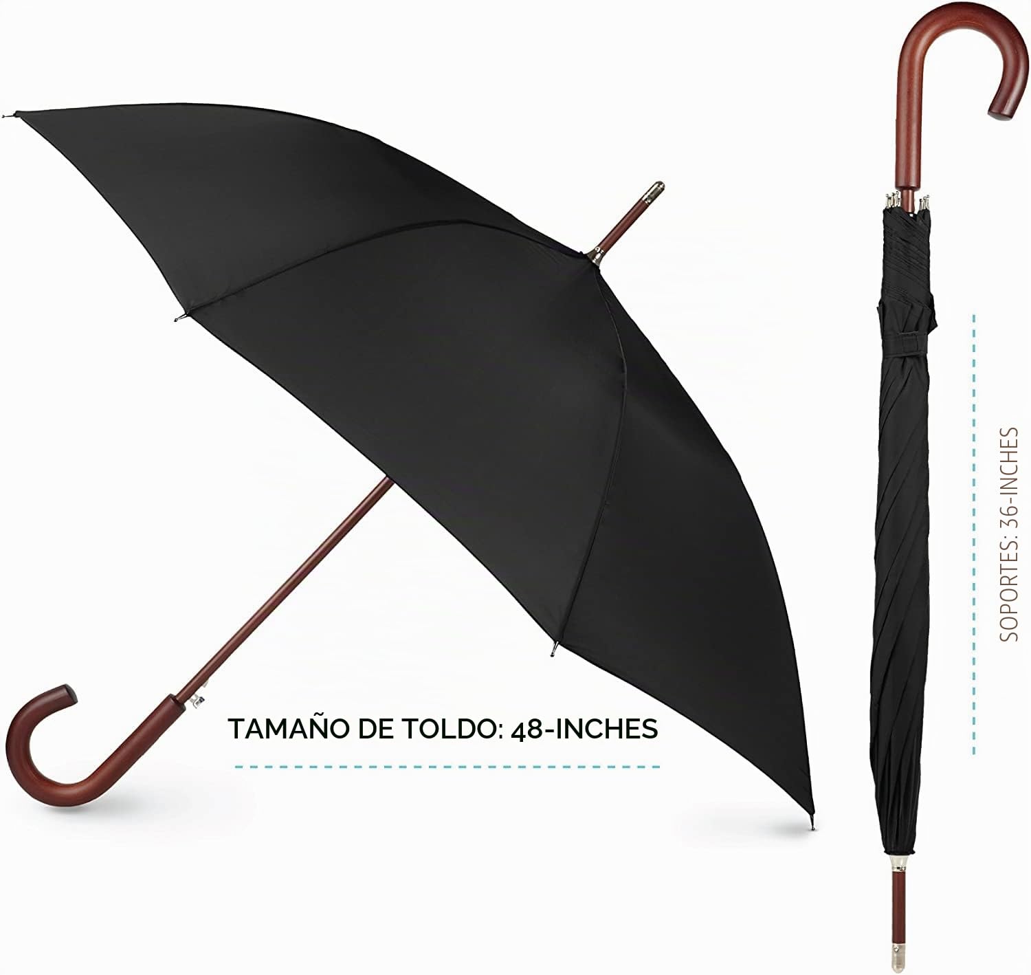 totes Paraguas de madera con apertura automática., Black (Negro) - 9302