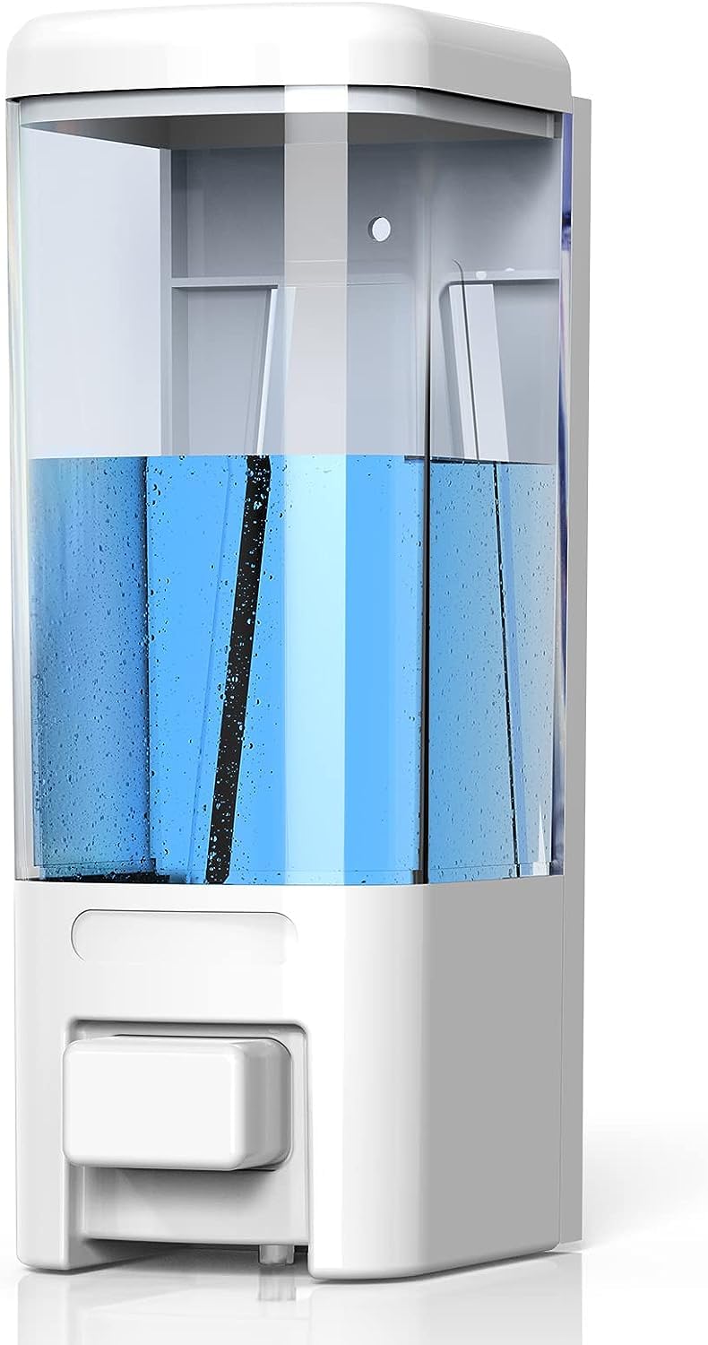 BATH GURU ABS Heavy Duty Wall Mounted Soap Shampoo Conditioner Handwash Gel Liquid Soap Sanitizer Dispenser for Bathroom Basin Kitchen Sinks and Industrial Use (500 Ml, White), Plastic-image-37