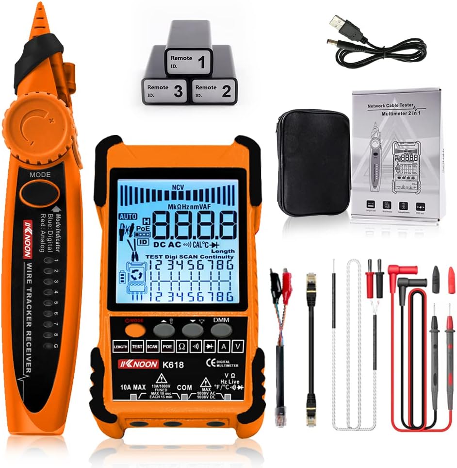 Network Cable Tester - Multifunction Network Cable Tester for CAT5/CAT6,Ethernet Cable Tester with Multimeter,Poe Circuit Tester,Test Fault Distance Location and Length Measurement