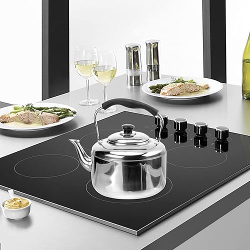 Miniatura 4 de ERINGOGO Tetera silbante de 7 litros, tetera de acero inoxidable con base de calentamiento rápido, máquina de té de camping pulida con espejo para