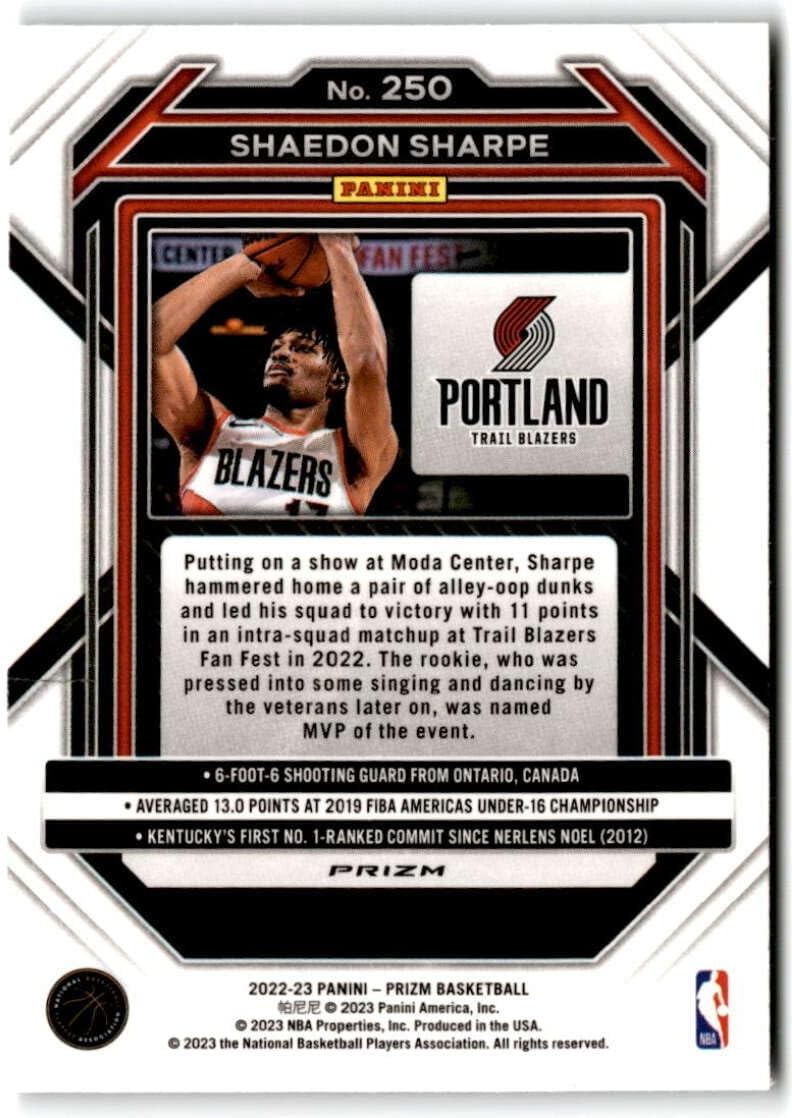 Basketball Trading Card NBA 2022-23 Panini Prizm Prizms Silver #250 Shaedon Sharpe NM Near Mint Blazers