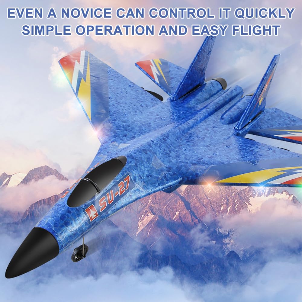 Aereo Telecomandato per Bambini,F-22 RC Aereo Radiocomandato,2,4 GHz Aereos RC Aeroplano Telecomandato 2CH RC Plane con Batterie e Luci Colorate Adatto per Principianti Bambini Adulti (Blu)