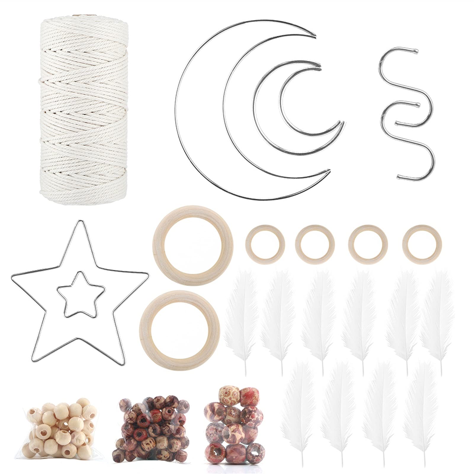 DUNSBY Kit de Macramé 113pcs Cordon Macrame Cordon Naturel Coton Tapisserie tricotée à la Main Kit de matériau avec Anneau en métal DIY Dreamcatcher Thread Home décorer Kit Macramé
