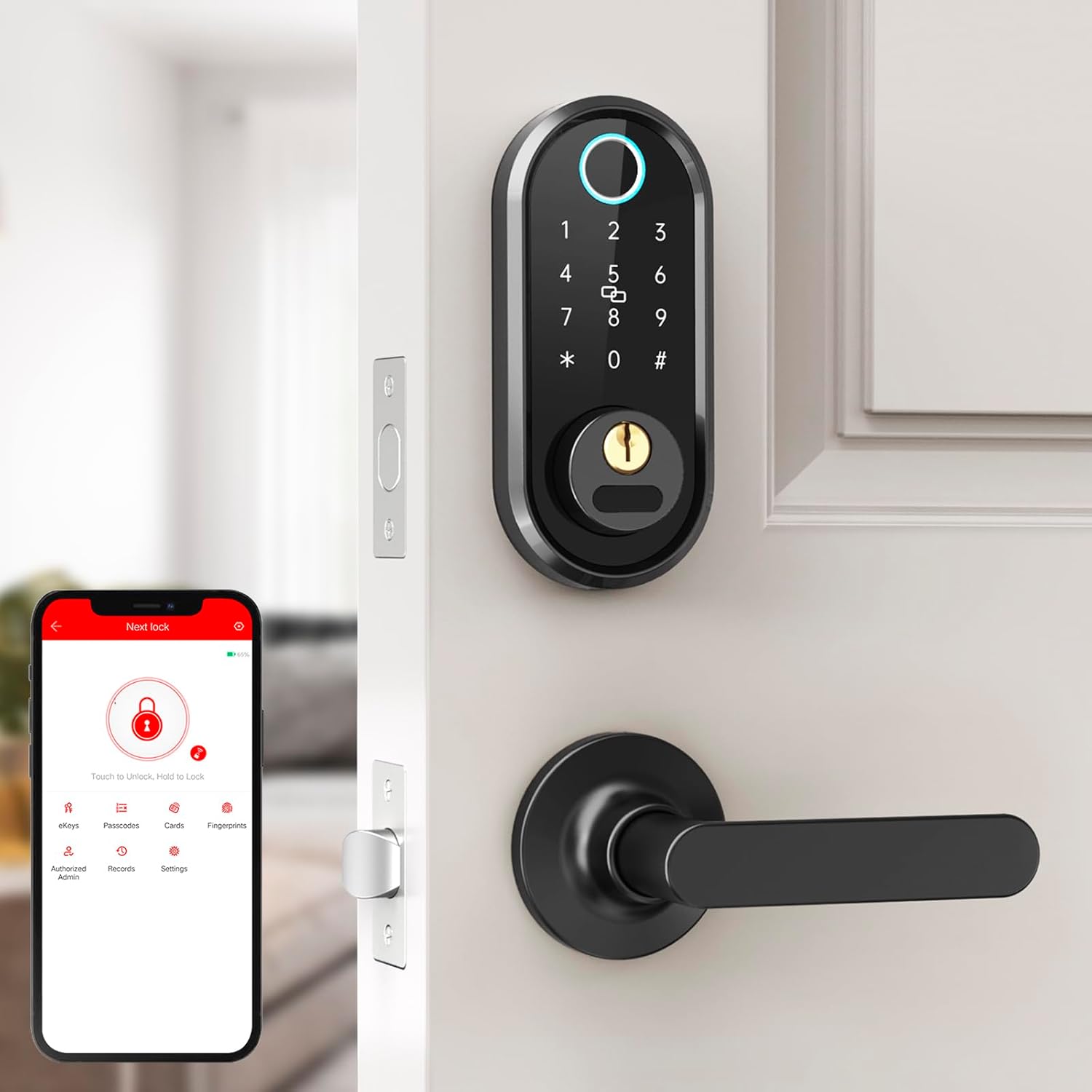 Smart Front Door Lock with Handle Set Classic Fingerprint Keyless