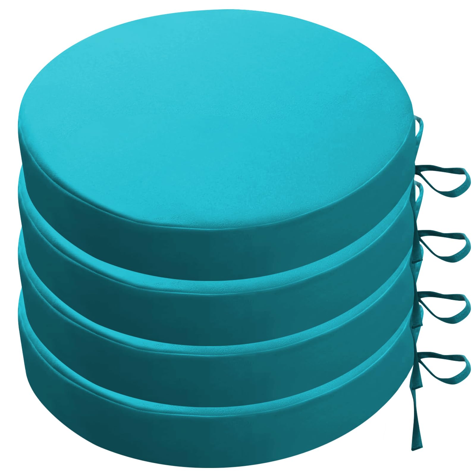 SK Studio Round Outdoor Chair Cushions for Patio Furniture, Set of 4 Waterproof Patio Chair Cushion with Adjustable Ties for Garden Sofa Couch, Blue,