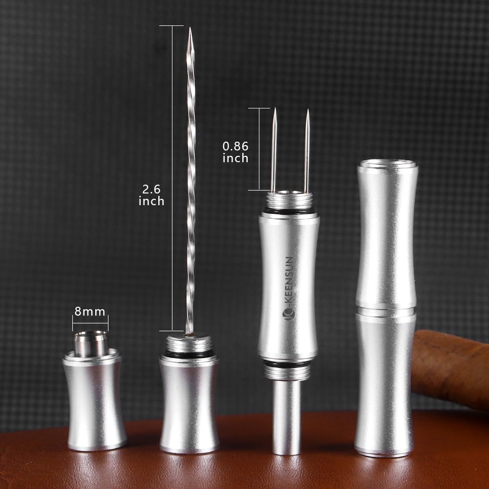 KEENSUN 3-in-1 Cigar Punch Tool Set including Cigar Punch(8mm), Cigar Draw Enhancer Cutter and Twin Nubber (Silver) - Image 2
