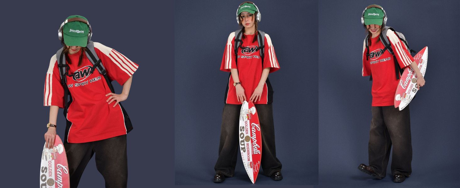 Oversized Graphic Tees Sports Patchwork Cotton Stripe Print Y2k