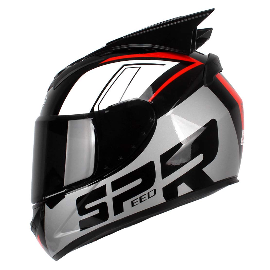 ATK Kask motocyklowy w pełni zakryty z osłoną przeciwsłoneczną, zdejmowana podszewka, łatwy do czyszczenia, dla mężczyzn i kobiet, SPR, srebrny