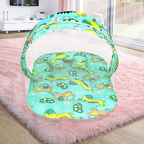 Image of MOM & Son Baby Bedding Set Mattress with Net & Baby Sleeping Bag (0-3 Months) (Pink Kitty & Green)