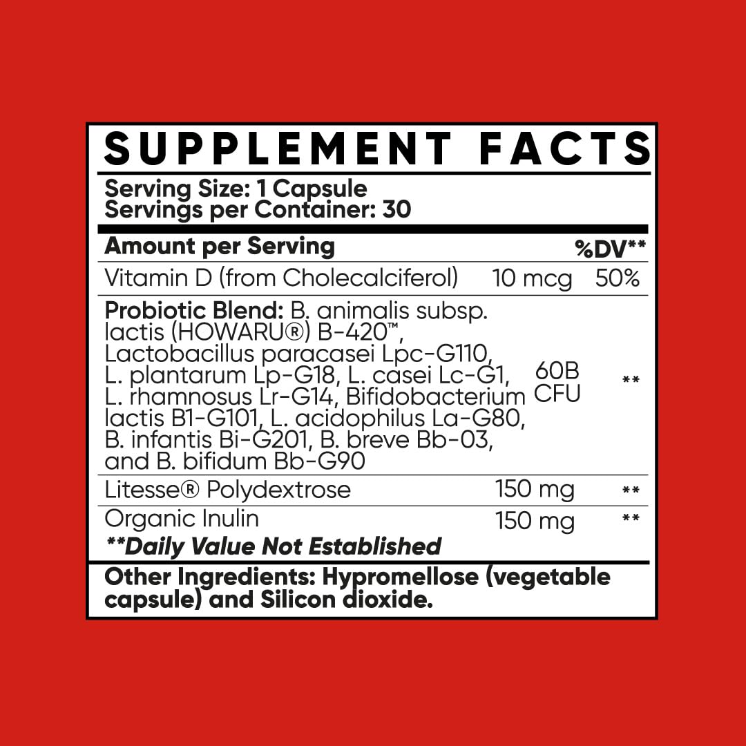 Probiotic Fit for Men & Women, Bifidobacterium Lactis B-420, Digestive & Gut Health, 60 Billion CFU, Prebiotic + Vitamin D3, 30 Cnt