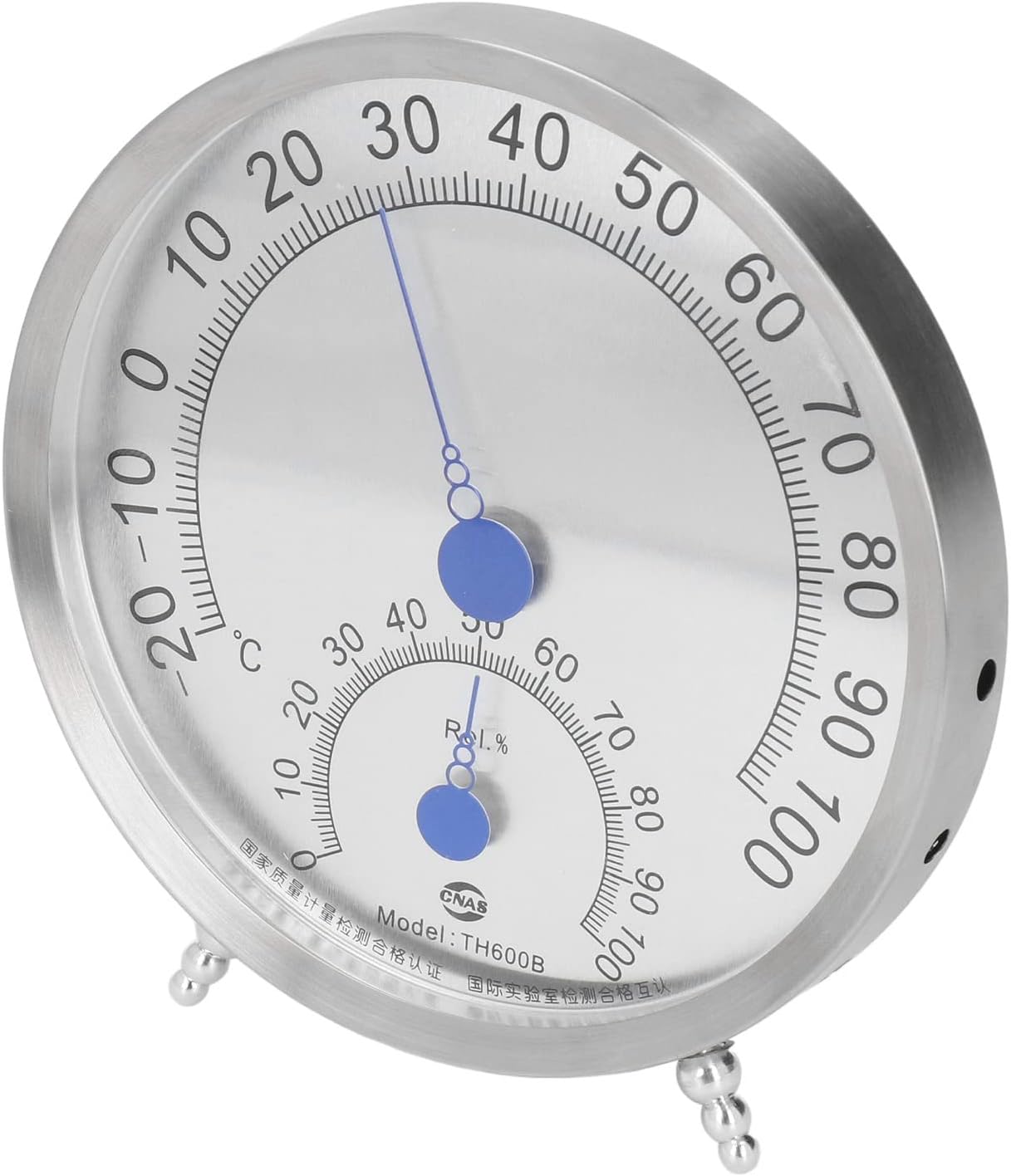 WALFRONT Round Stainless Steel Outdoor Thermometer Hygrometer Large Weather Station with Holder