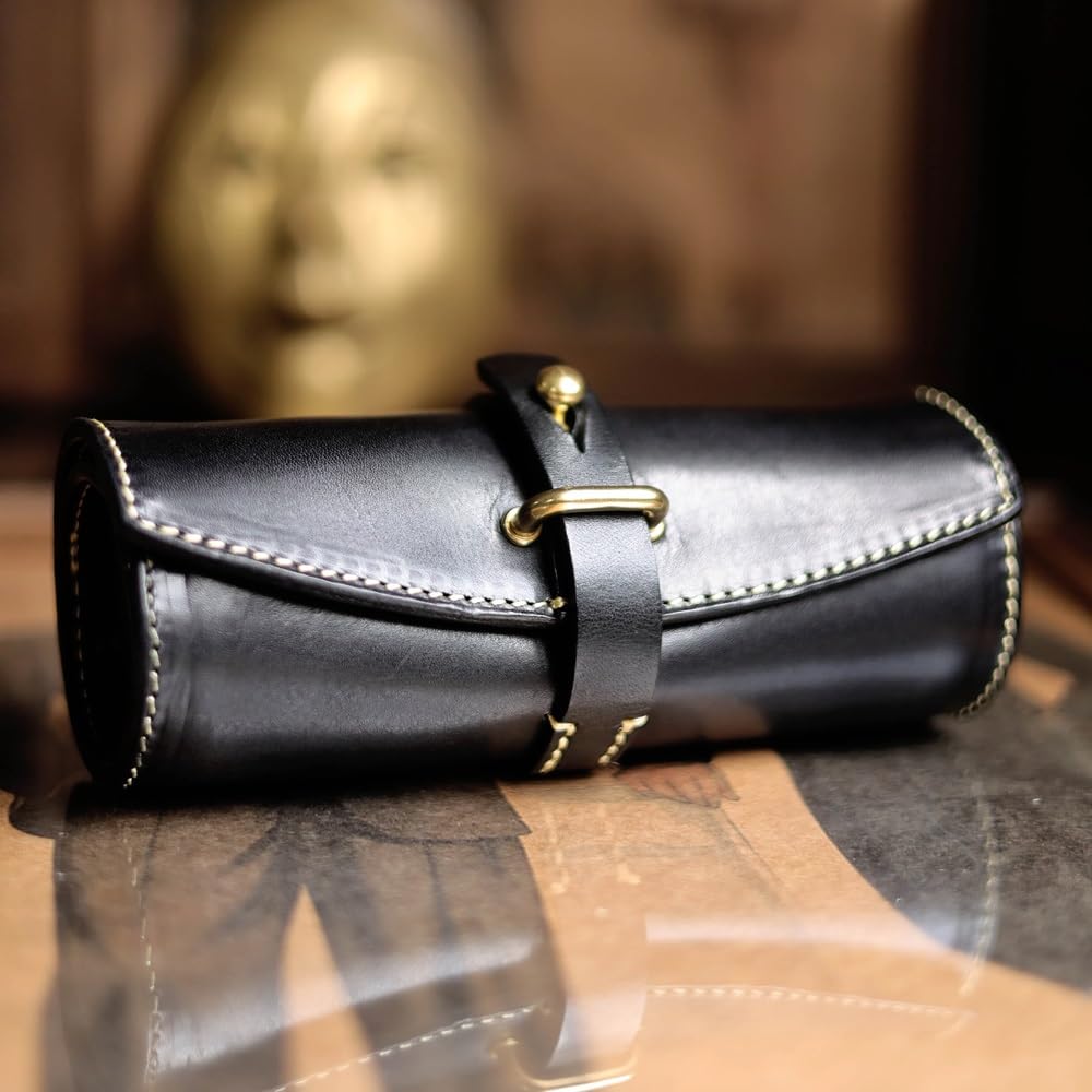 Wysokiej klasy ręcznie robione etui na okulary przeciwsłoneczne, przenośne skórzane etui na okulary, modne skórzane etui na okulary w stylu retro dla mężczyzn i kobiet (Grey : B, Size : S)