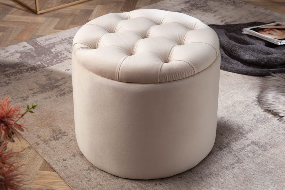 Riess Ambiente Eleganter Hocker MODERN BAROCK 50cm beige Samt Samt Couchtisch Tisch Aufbewahrungskorb Sitzhocker