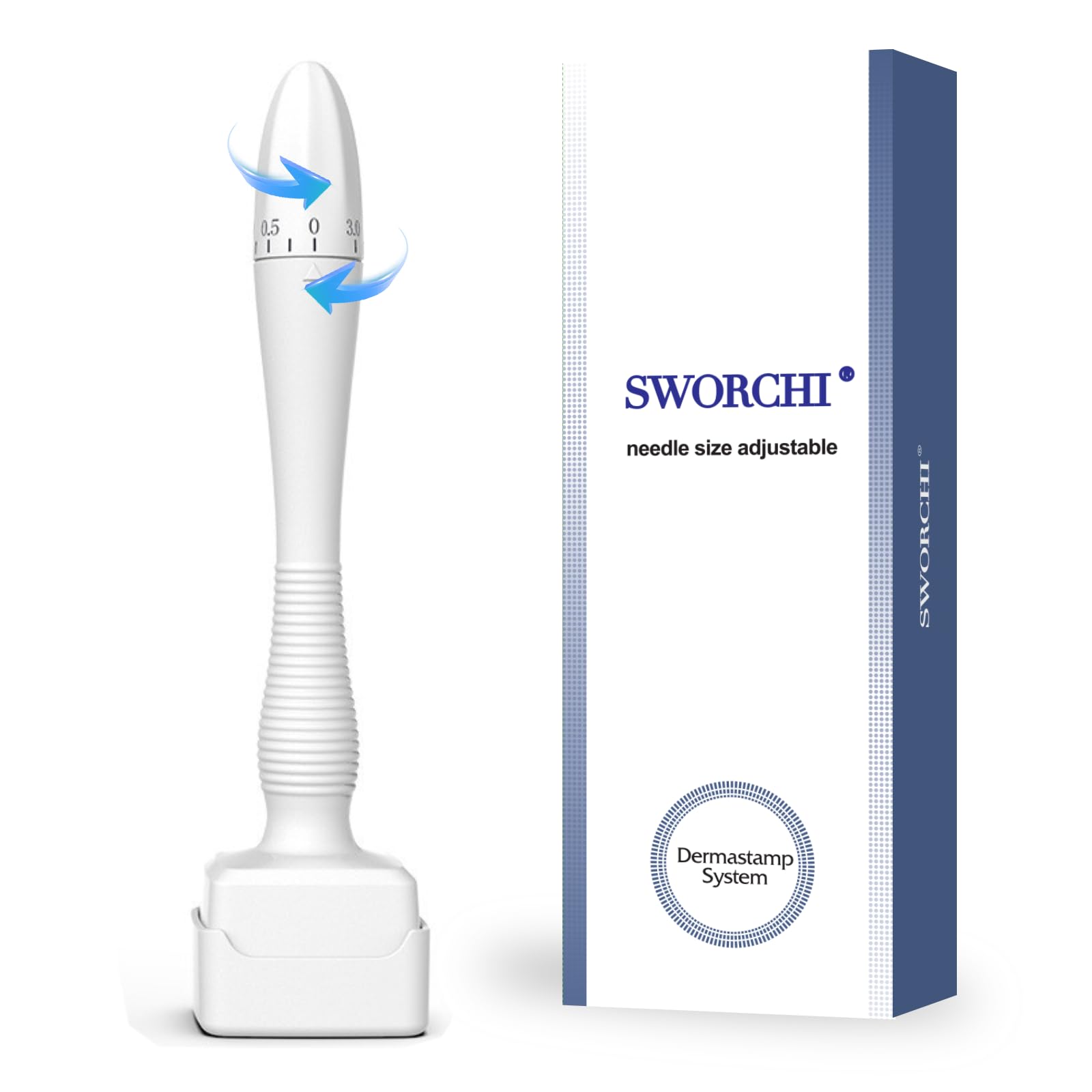 Derma-Stempel, Derma Stamp Einstellbar Microneedling Dermastamp Derma Roller 0-3mm,Professioneller 140 Titanium Pins Derma Roller Microneedle Dermapen für Haar Bart Gesicht Körper