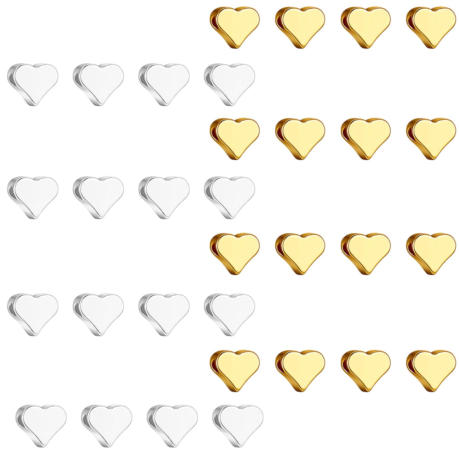 Vokowin 300 Pieces Heart Beads Heart Spacer Beads Small Hole Metal Loose Beads Heart Beads Flower Beads Flat Disc Beads Loose Beads for DIY Bracelet Jewelry Craft Making (K95-1)