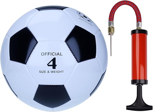 Balón de fútbol clásico en blanco y negro con inflador, piel sintética cosida a máquina, pelota de entrenamiento y partido duradera, tamaños 3, 4 y