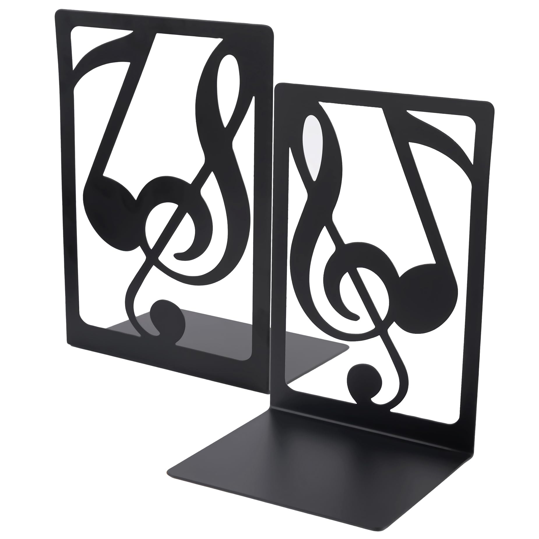 Framendino, 2 Pack Musical Note Bookend Heavy Duty Books Support Decorative Black Metal Book Ends for Shelves