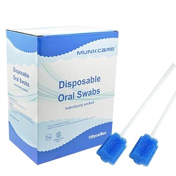 Disposable Oral Swabsticks Mouth Cleaning Sponge Swab, Blue Coarse Sponge Plum Blossom Shaped, 150 counts
