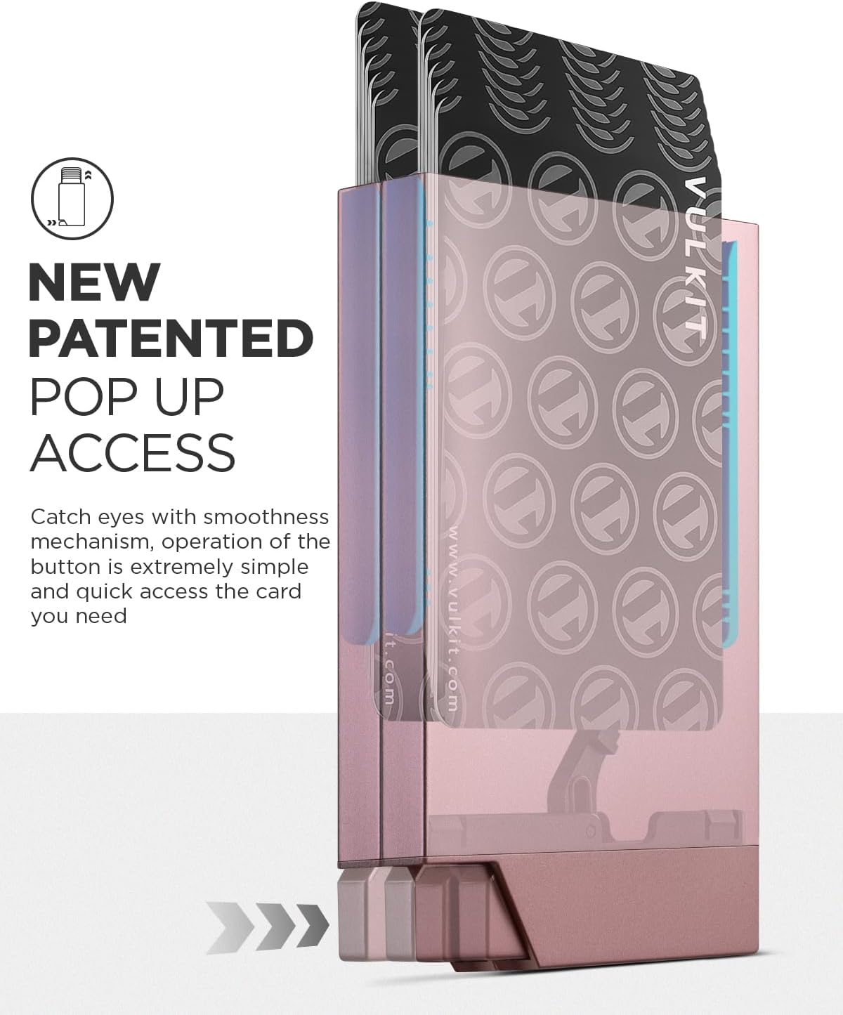 VULKIT Women's Double Sided Pop Up Credit Card Holder, Slim Twin Push Button Ejection Wallet Holder with RFID Blocking, Aluminium Alloy Frame Metal Card Case, Holds 12-16 Cards (Rose Gold) - Image 2