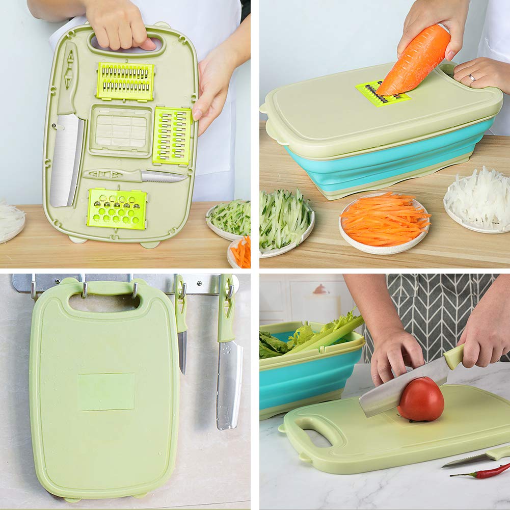 Tabla de cortar plegable 9 en 1 con cesta de lavado y colador para camping