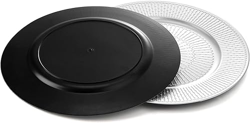 Miniatura 5 de DEAYOU Paquete de 12 platos de carga plateados, cargadores de cuentas de 13 pulgadas para platos de cena, platos de carga redondos reutilizables de