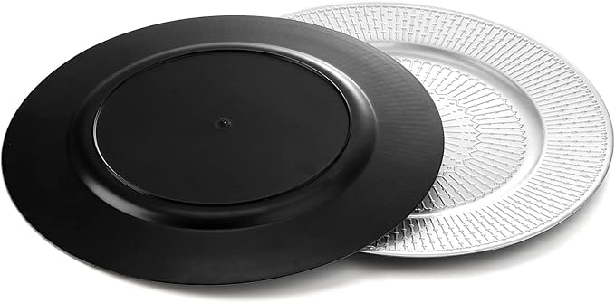 DEAYOU 12 Platos Cargadores Plateados 33 cm Plástico Reutilizables Boda Fiesta Decoración miniatura 6
