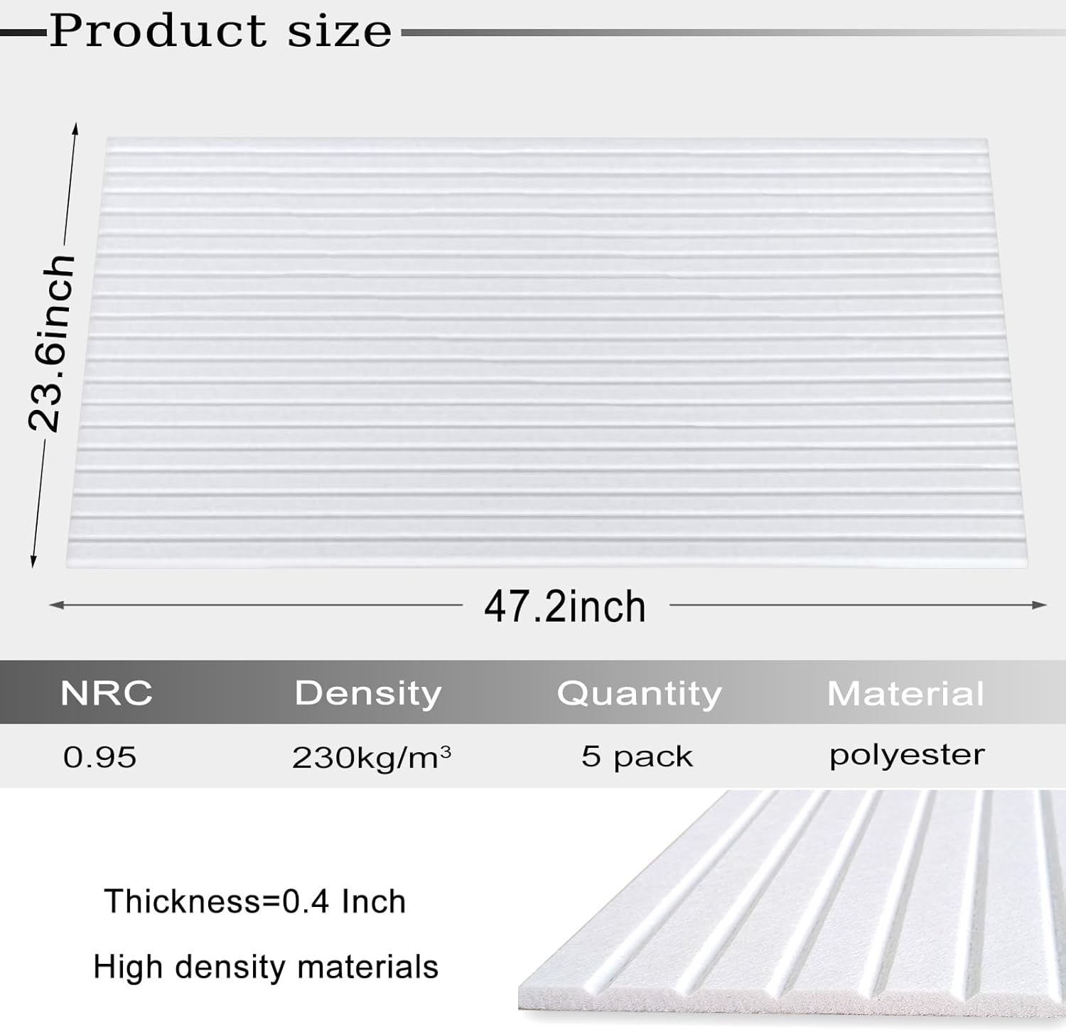 5 pack large acoustic panels, 48"x24"x0.4" sound proof foam panels for walls, sound dampening panels, sound proof panels for walls, soundproof wall panels for home studio&office decor.(white) 5 pack white