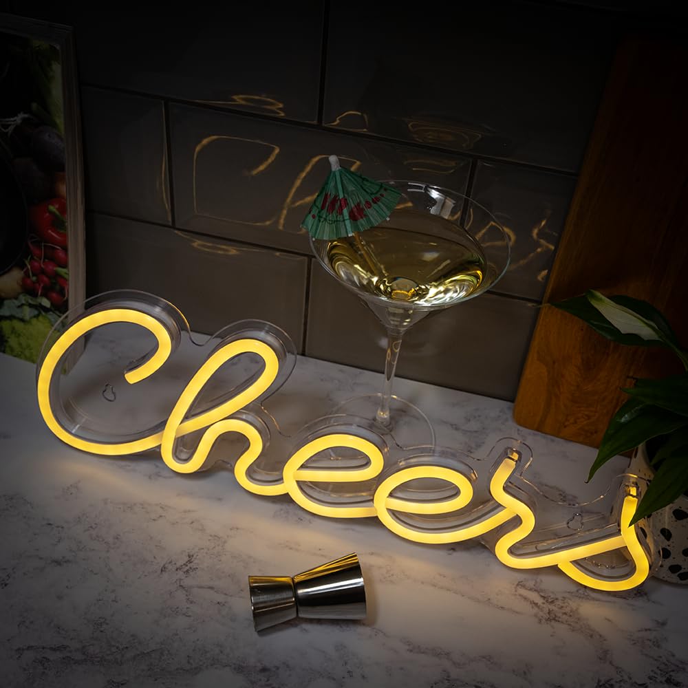 TRIXES CHEERS LED Light Up Sign - Indoor Wall Decoration for Bars and Living Rooms USB Powered, Warm White, 42 cm x 13 cm - Image 2