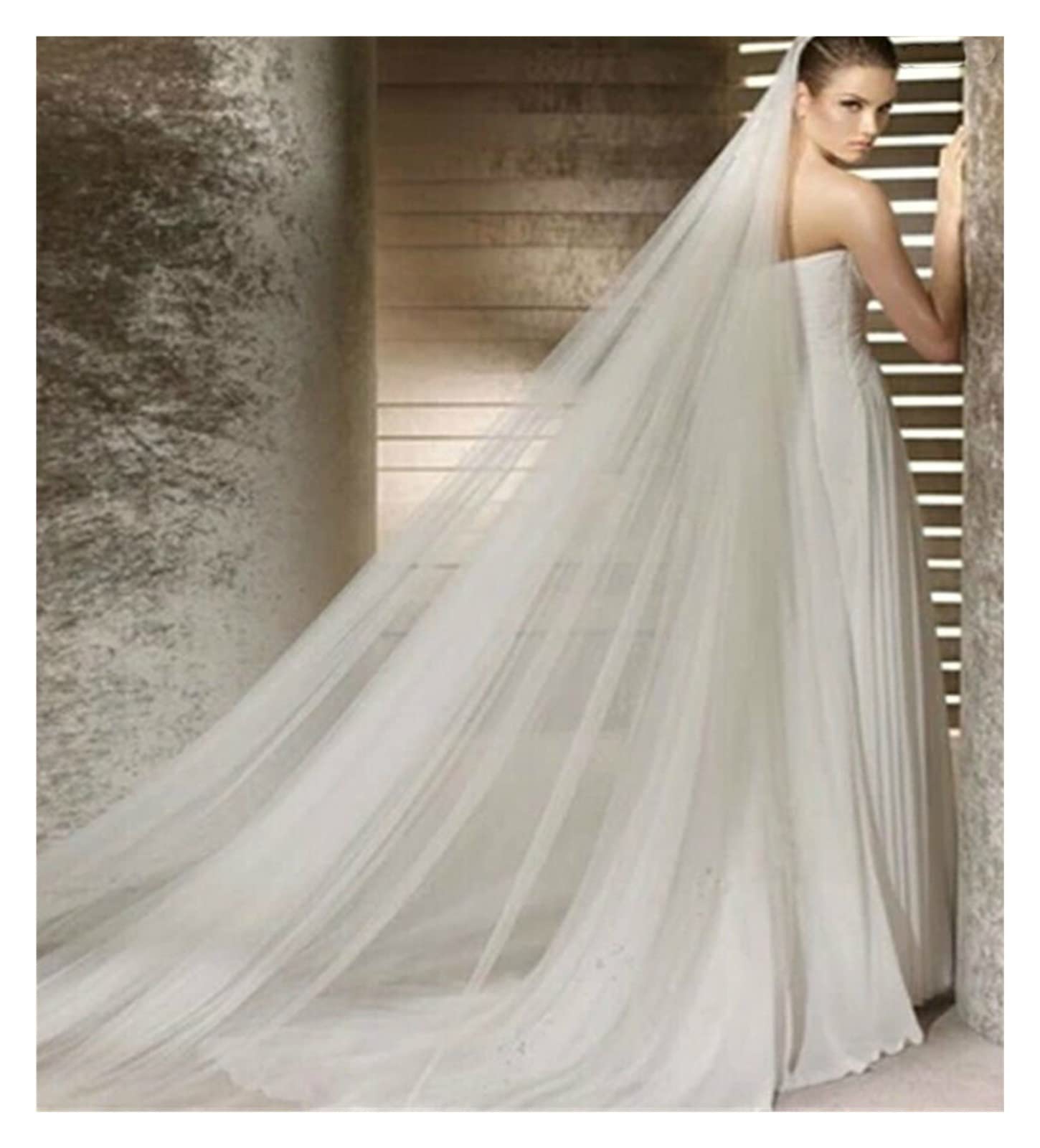 bamutech Velo de Novia Largo 3 M una Capa Marfil Blanco Cabeza de Tul Suave Mujeres con Peine Accesorios de Boda Velo de Novia (Color : Ivory, Size : 300cm)