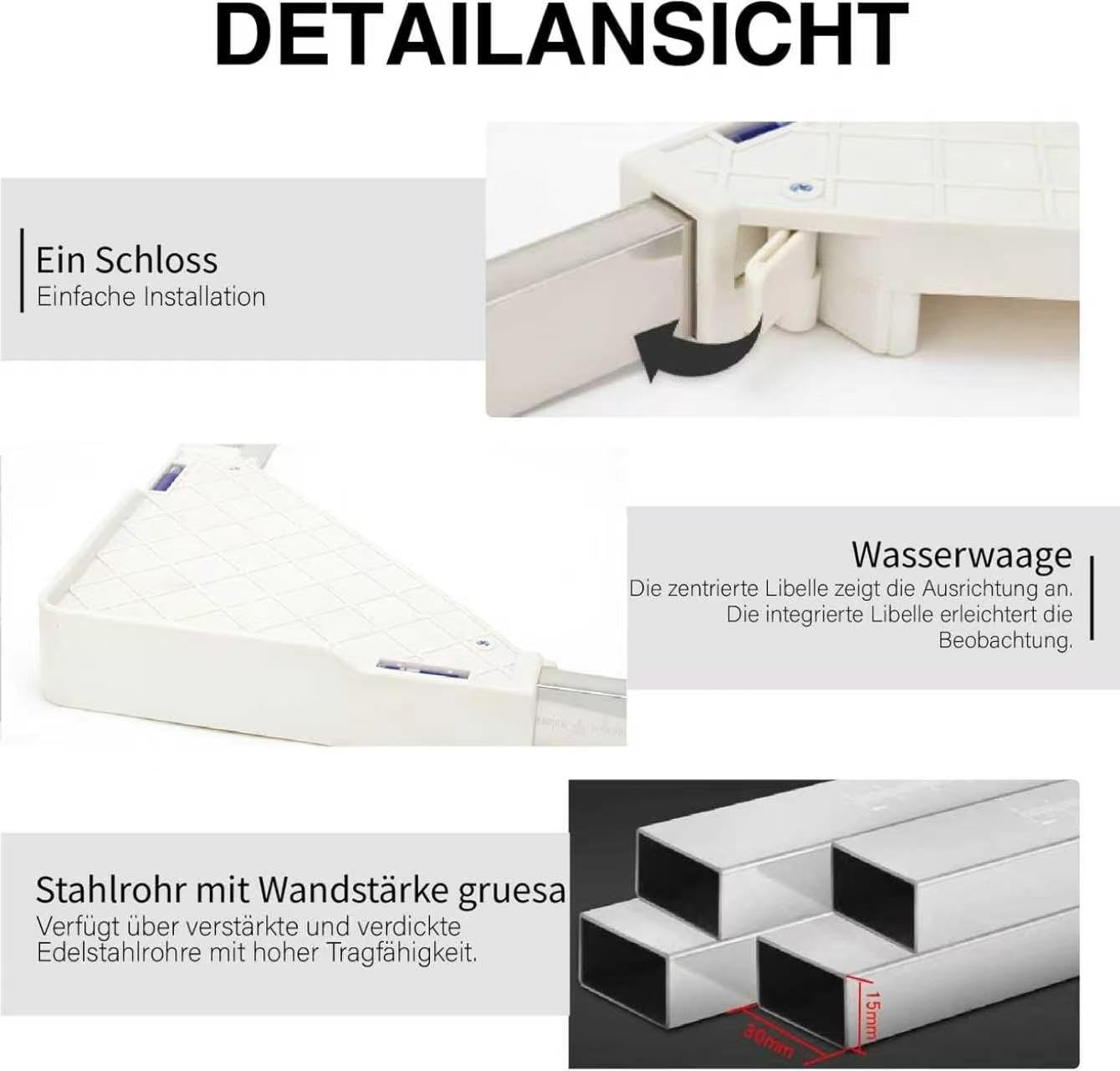 Untergestell für Kühlschrank und Waschmaschine, höhenverstellbar 24-27 cm, Breite 42-65 cm, Traglast 300 kg, Rutschfester Rahmen mit 4 Beinen|Grau