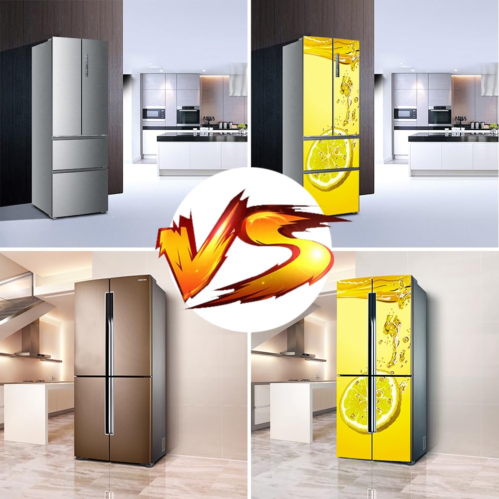 Adesivi per frigorifero decorativi 3d, adesivo per frigorifero che copre completamente la porta del frigorifero copre adesivi murali per decalcomanie da cucina, limone giallo fresco