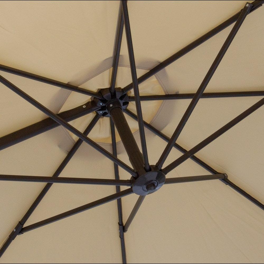 MONTY Parasol excéntrico alta RESISTENCIA, de Ø300 cm, Beige, mástil Ø48mm de Acero Marrón Topo, con Antiviento, Manivela y barra Estabilizadora, Elegante y Duradero, tratamiento Anti-corrosión