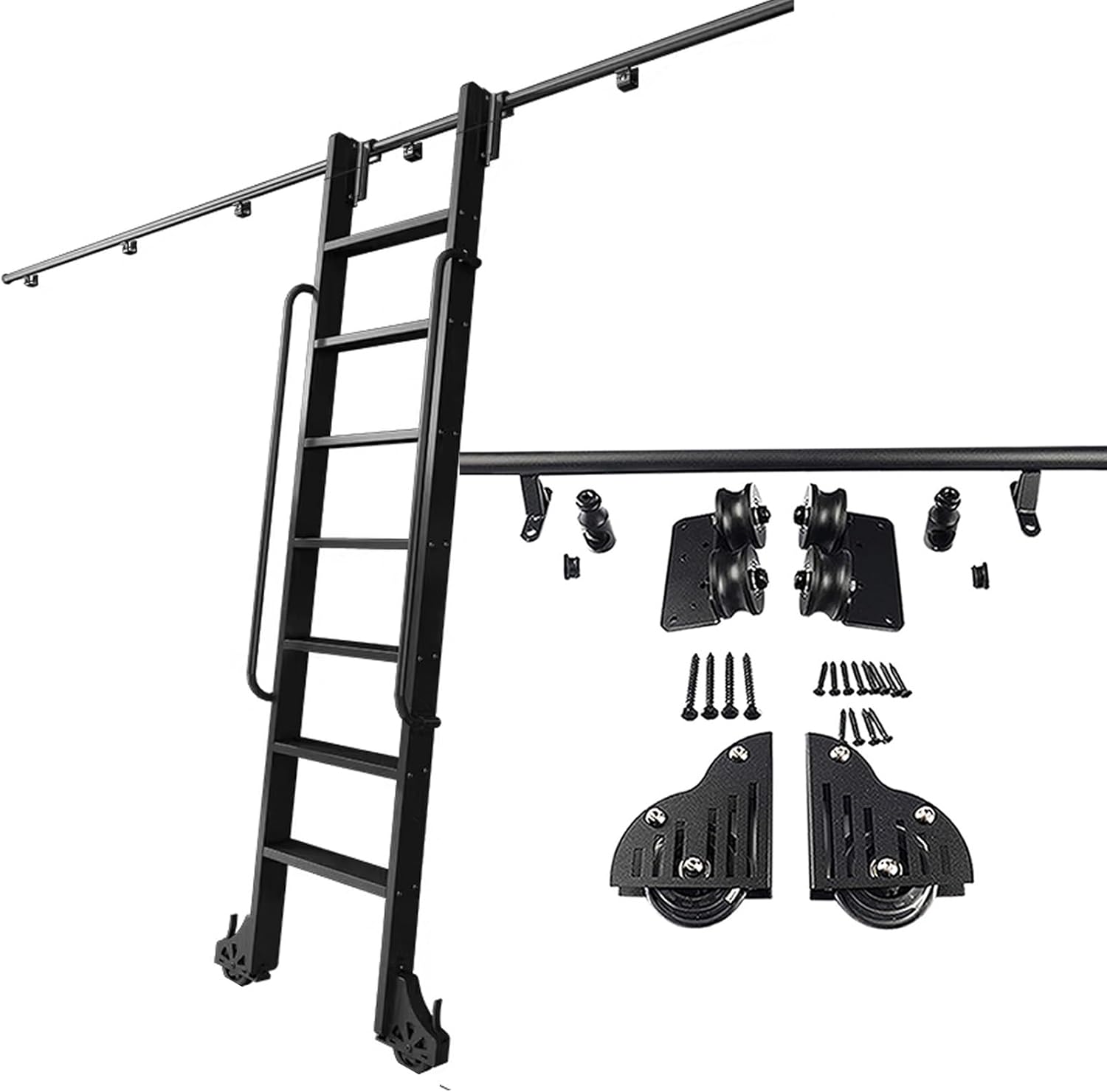 Library Sliding Ladder Kit Rolling Ladder Rail Track Slide Rails Rolling Ladders, Loft Office Mobile Ladder Track Rail, Roller System(One Color 12ft/366cm Track kit)