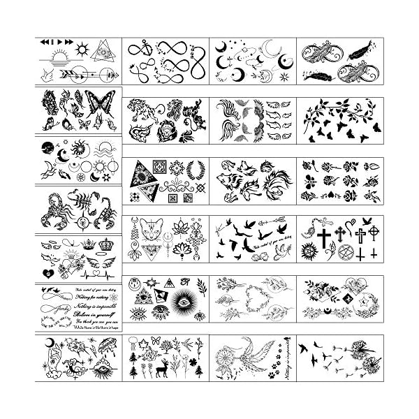 Yazhiji Tiny Waterproof Temporäre Tattoos - 60 Blätter, Mondsterne Konstellationen Musikkompass Anker Worte Linien… – Bild 4