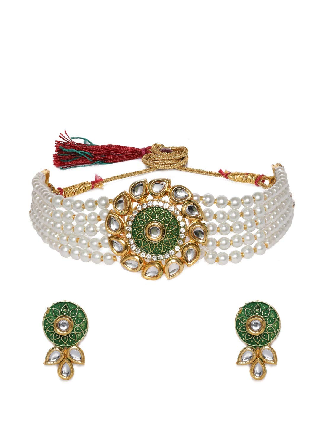 ZAVERI PEARLS Enamelling Green Multistrand Pearls Kundan Choker Necklace & Earring Set For Women-ZPFK9927 (B08Q46YG8N) Amazon Price History, Amazon Price Tracker