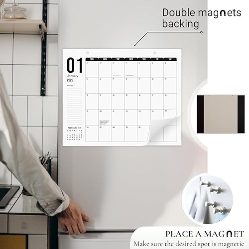 Miniatura 5 de Calendario magnético vertical en blanco y negro para refrigerador 2024-2025  13.5 x 11 pulgadas, calendario minimalista de 18 meses para nevera para