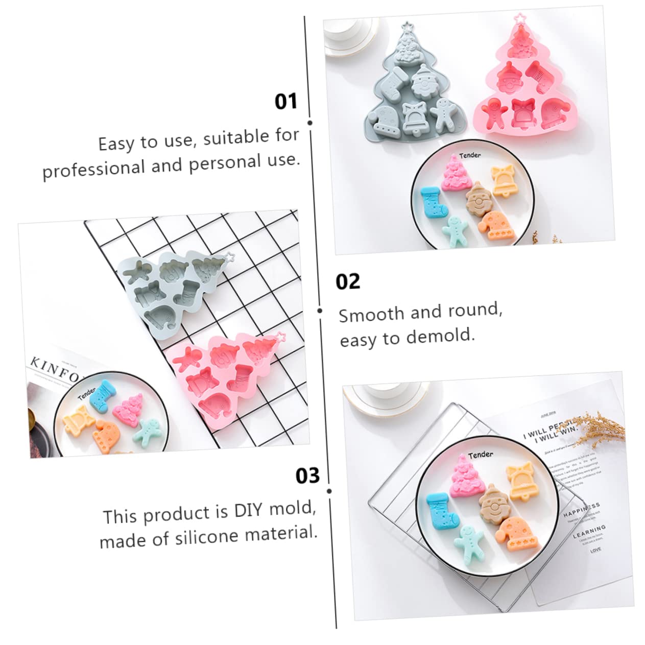 MAGICLULU 6pezzi Stampo Per Torte Di Natale Design Albero Di Natale Mold Flessibile Per Dolci Biscotti e Saponi Fatti Mano Colori