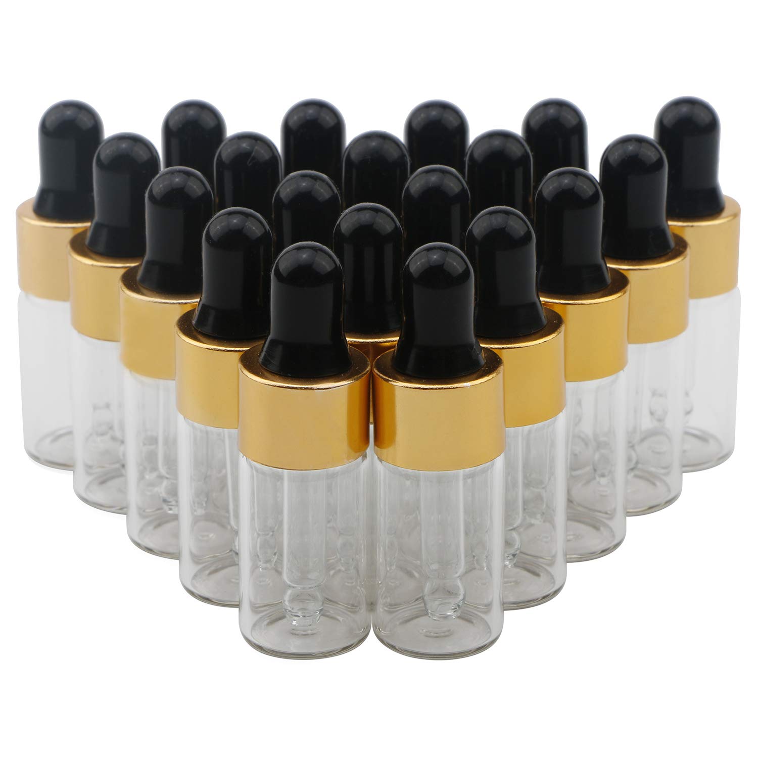 Kesell 20Pcs 3ml Mini Glass Dropper Bottle Leak Proof Essential Oil Perfume Travel Refillable Containers with Dropper for DIY Cosmetics Sampling Storage Vials