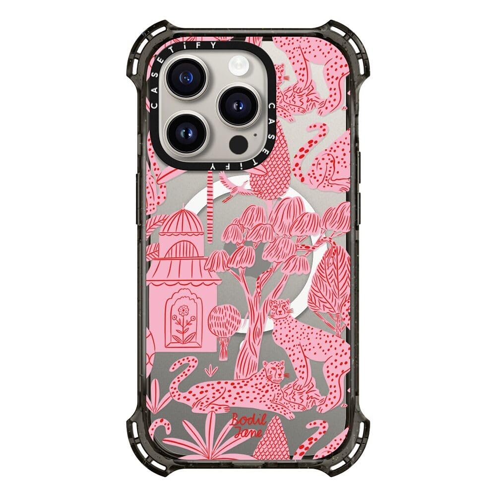 CASETiFY Bounce iPhone 15 Pro Case [6X Military Grade Drop Tested / 21.3ft Drop Protection/Compatible with Magsafe] - Cheetah Paradise Pink - Clear