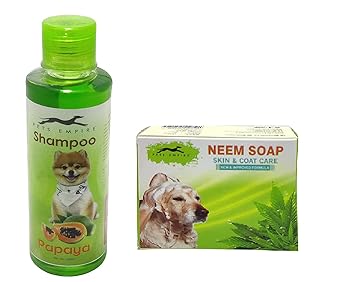 Pets Empire Naturally Organic Body Shampoo for Pets (Papaya, 200ML) +Naturalis Handmade Dog Soap with Natural Neem Oil Antibacterial and Antifungal 100 GMS
