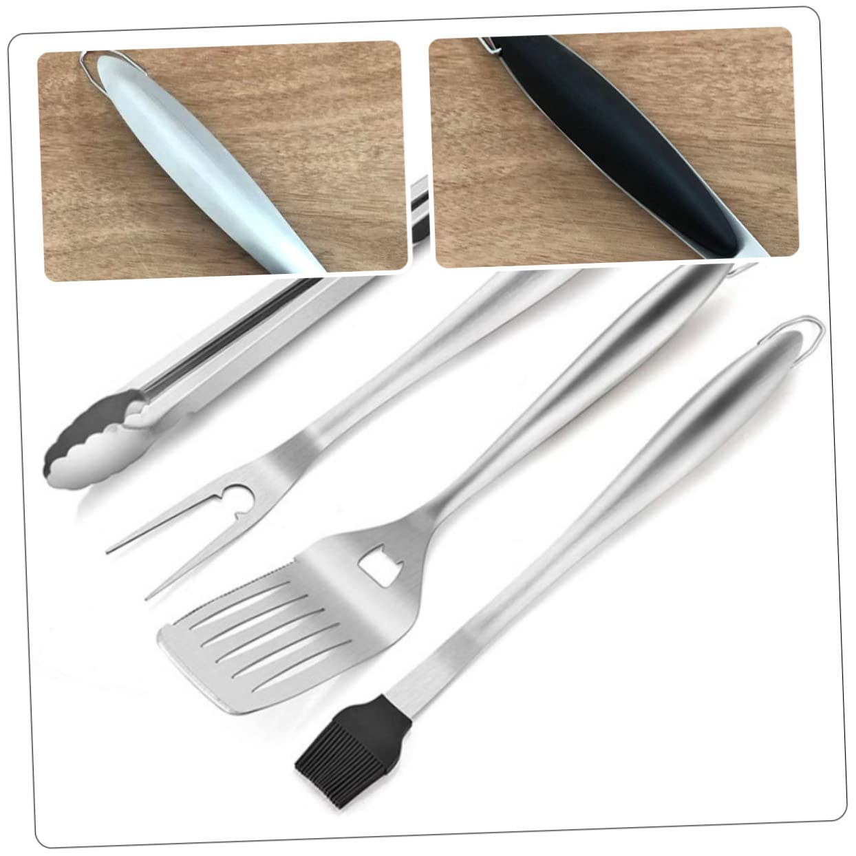 Set Utensili Barbecue in Acciaio Inox, Portatile Argento