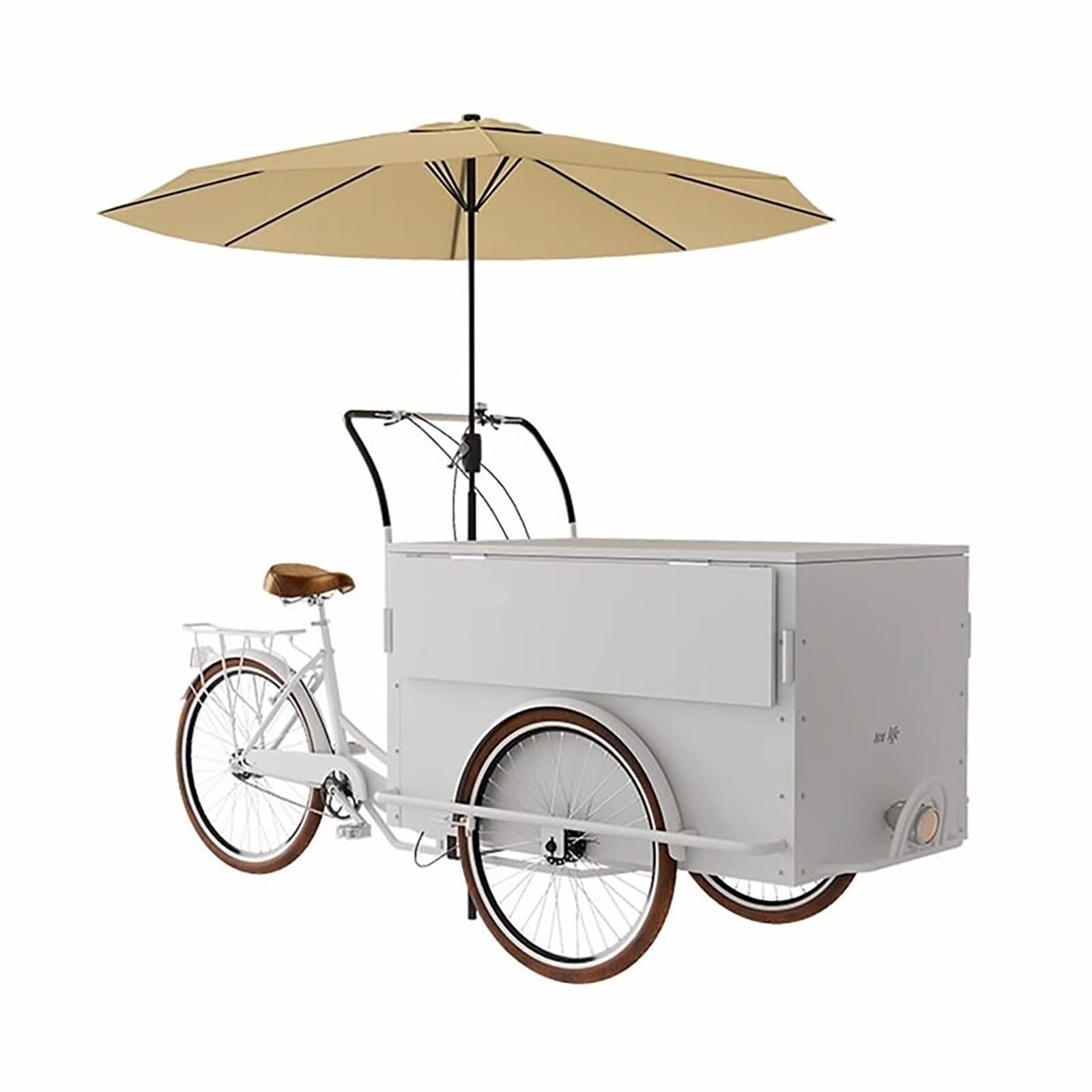 Mobile vending tricycle, Mobile Vending Bicycle Cart, Parasol, Display Storage, Multicolor(White)