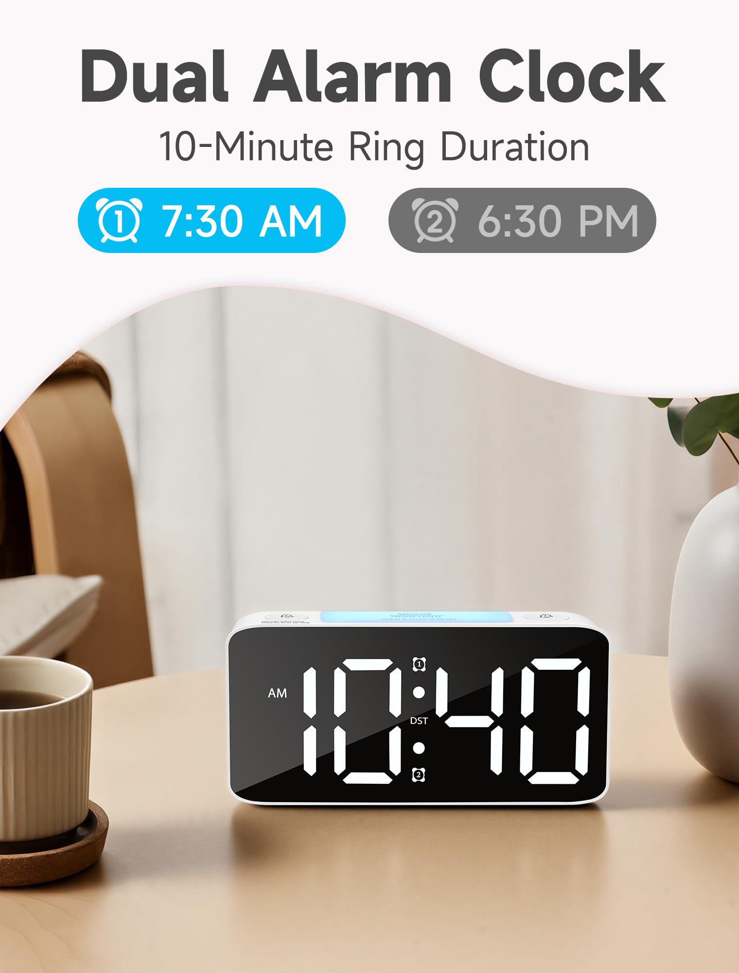Cadmos Extra lauter Wecker mit 110 dB für schwere Schläfer, digitale Uhr mit 7 Farben-Nachtlicht, RGB-Display, Dual-USB-Ladegerät, kleine Uhren für Schlafzimmer, Kinder, Jugendliche (Weiß + RGB)