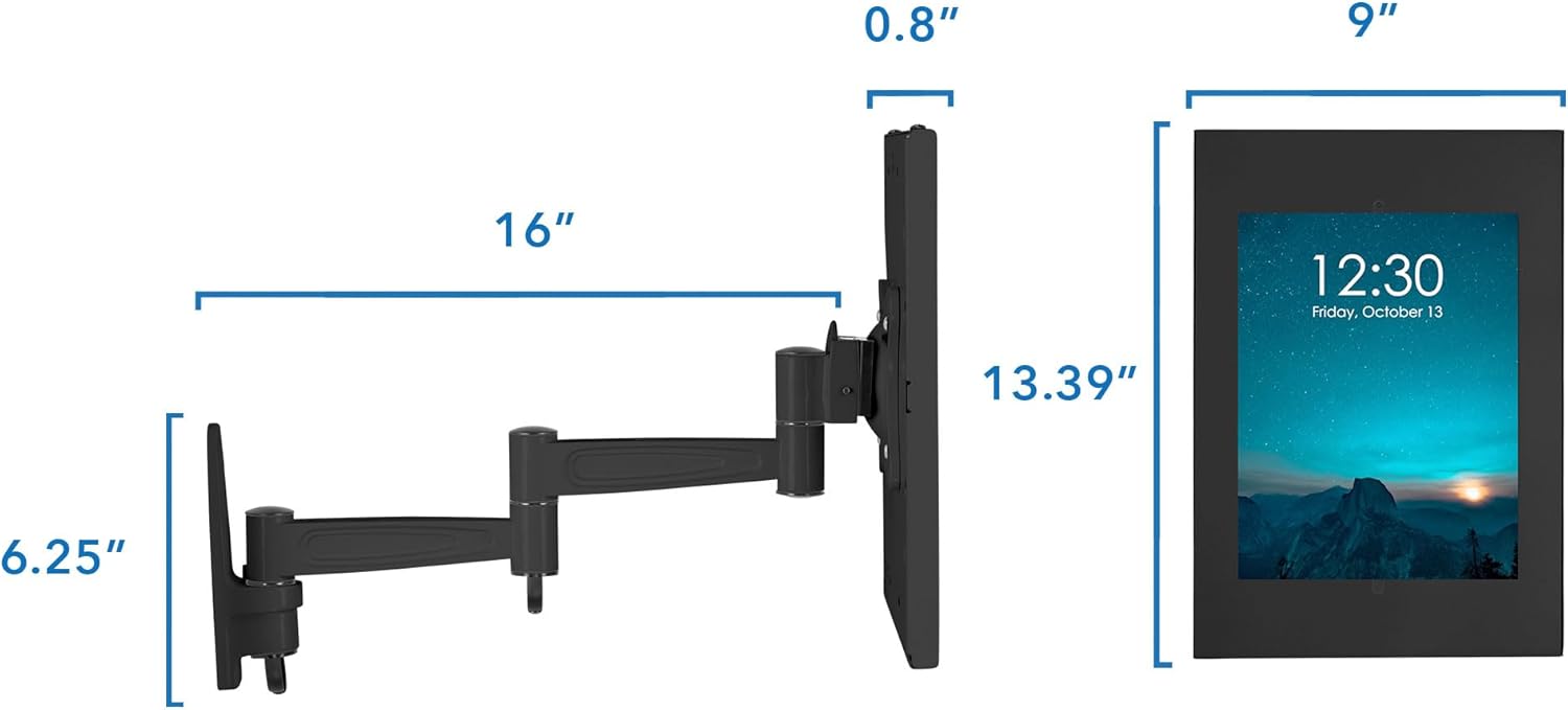 Mount-It! Anti-Theft Tablet Wall Mount with Swing Arm for iPad, iPad Air, iPad Pro | Lockable, Tamper-Proof Design, Full Motion Tilt, Swivel, Rotation, VESA 75x75 for Office, Retail, Black