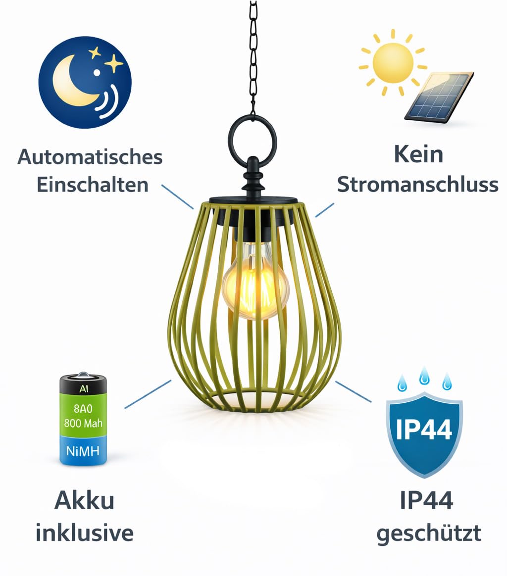 formano 3er Set 22 cm Solar Windlicht Hängend LED Solarlaterne Metall mit Dämmerungssensor & Akku - IP44 Außenleuchte für für Balkon, Terrasse & geschützten Garten - 40 cm Kette mit Haken
