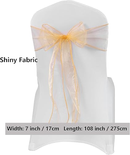 Miniatura 3 de Paquete de 50 bandas de organza doradas para silla, lazos universales de gasa para bodas, fiestas, recepciones, ceremonias, banquetes, decoraciones