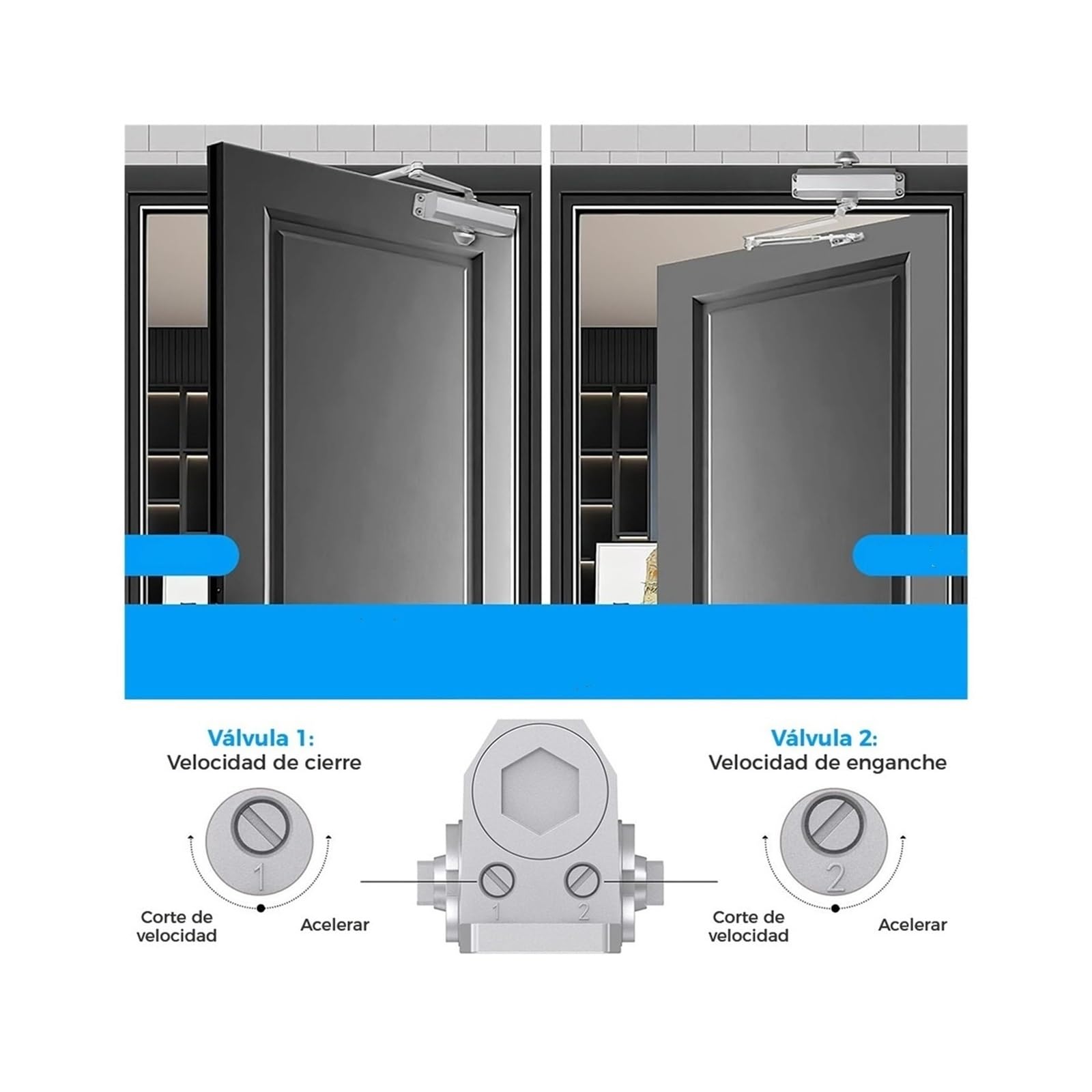 Supporto for hardware for arresto porta con posizionamento automatico del chiudiporta a velocità regolabile idraulica(45-65KG)